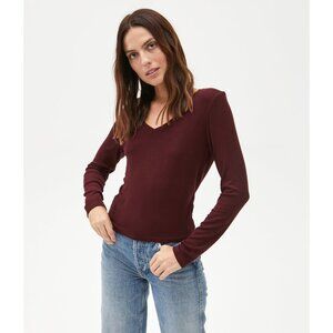Michael Stars Tayshia Ribbed V-neck Women's size OS Burgundy